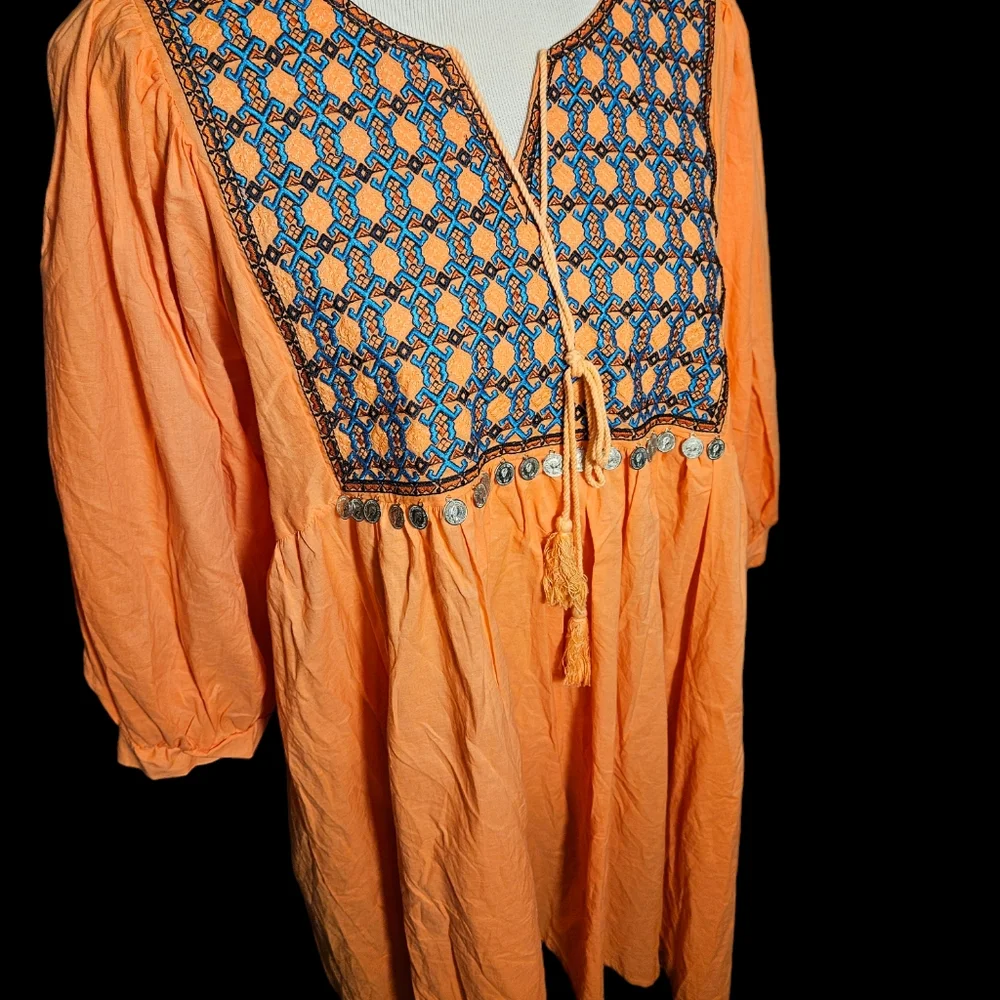 Velzera Orange Mini Dress with Bishop Sleeves - Picture 4 of 14